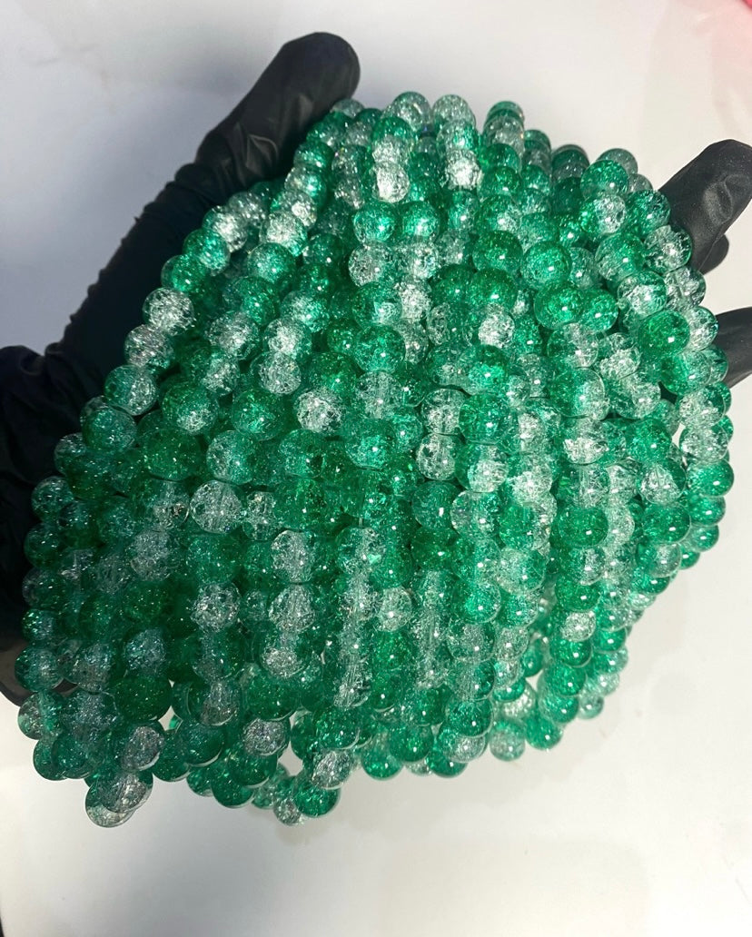 10mm Green & White Crackle Beads