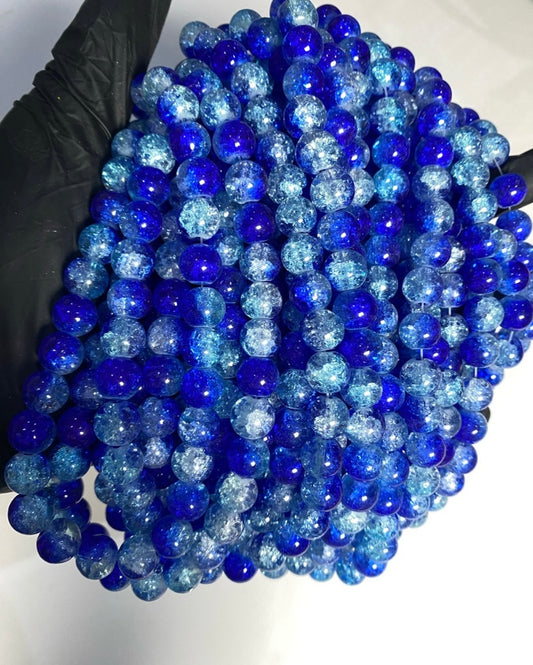 10mm Blue & Light Blue Crackle Beads