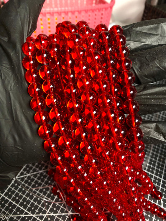 10mm Red Transparent Beads