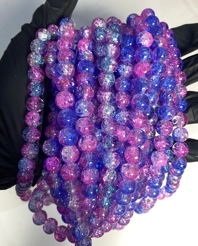 10mm Pink & Blue Crackle Beads