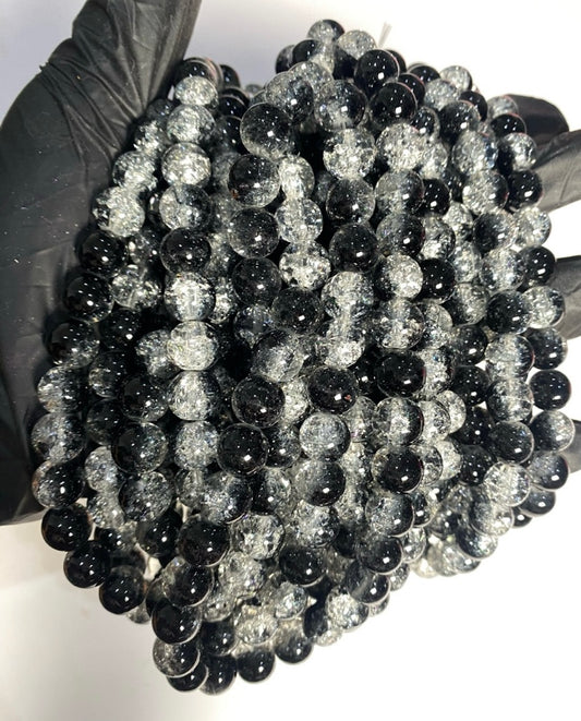 10mm Black & White Crackle Beads